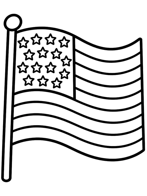 Easy Waving American flag coloring page