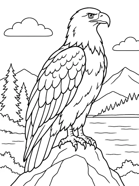 Bald eagle perched coloring page