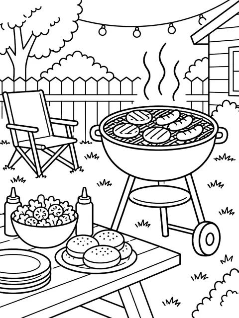 Backyard cookout coloring page