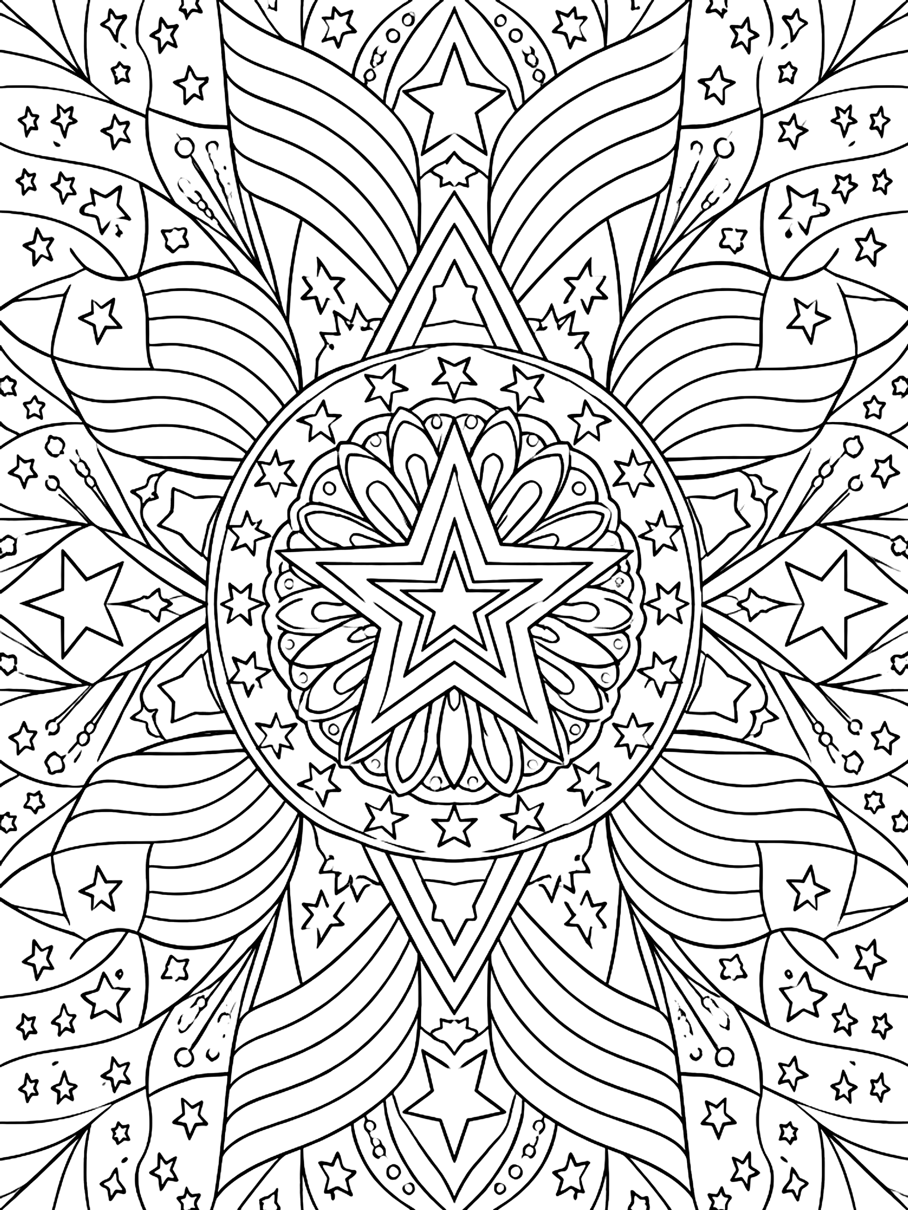 Detailed Stars and stripes mandala coloring page