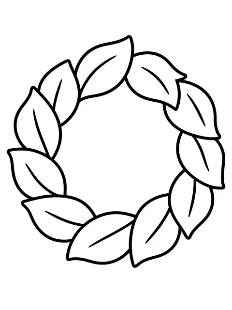 Easy Bold leaf wreath coloring page