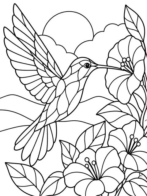 Stained glass hummingbird coloring page
