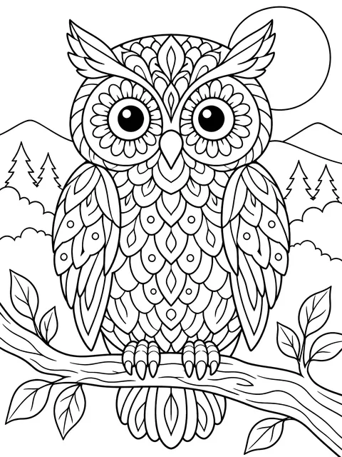 Owl filled with patterns coloring page