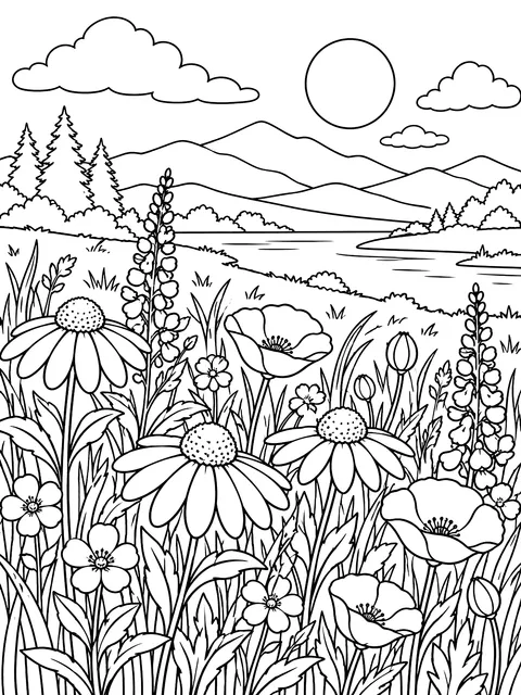 Wildflower meadow coloring page