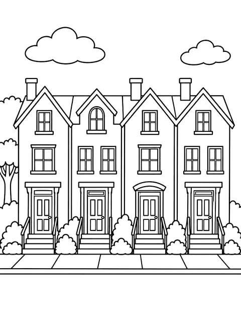 Row of townhouses coloring page