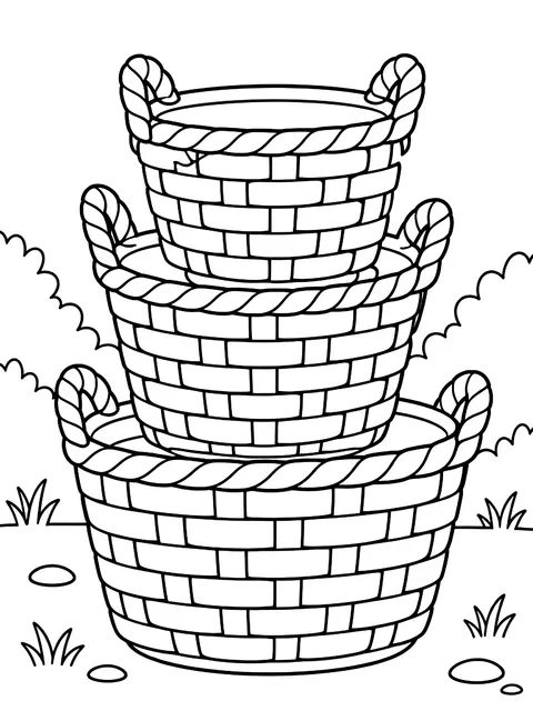 Stack of woven baskets coloring page