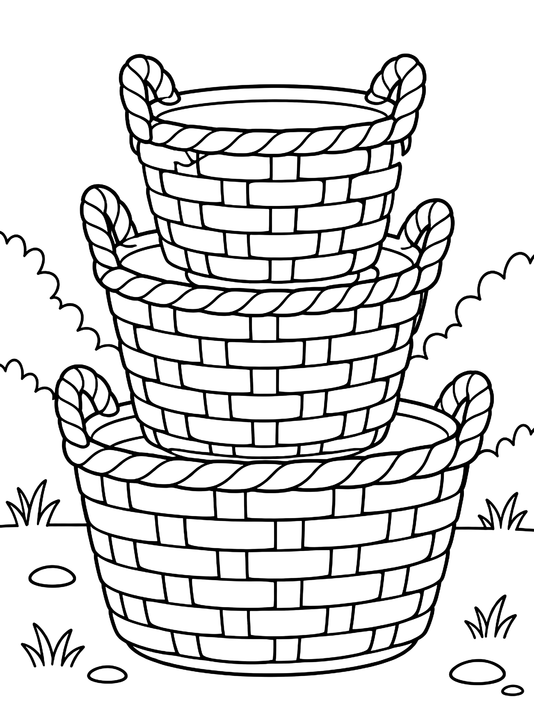 Stack of woven baskets coloring page