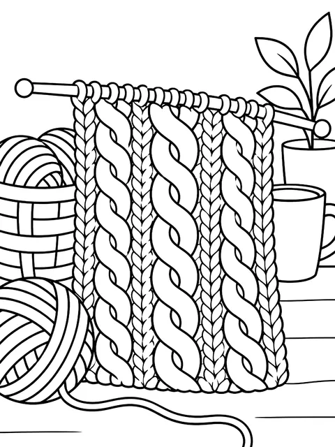 Knitted cable texture study coloring page