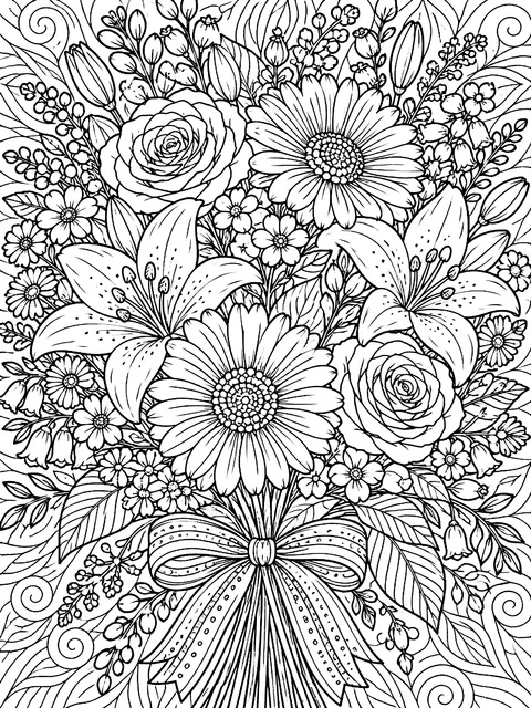 Detailed Full-page dense bouquet coloring page