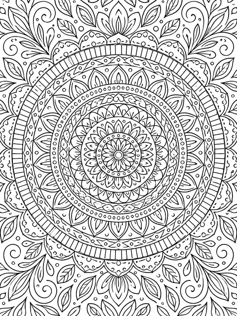 Detailed Ten-ring layered mandala coloring page