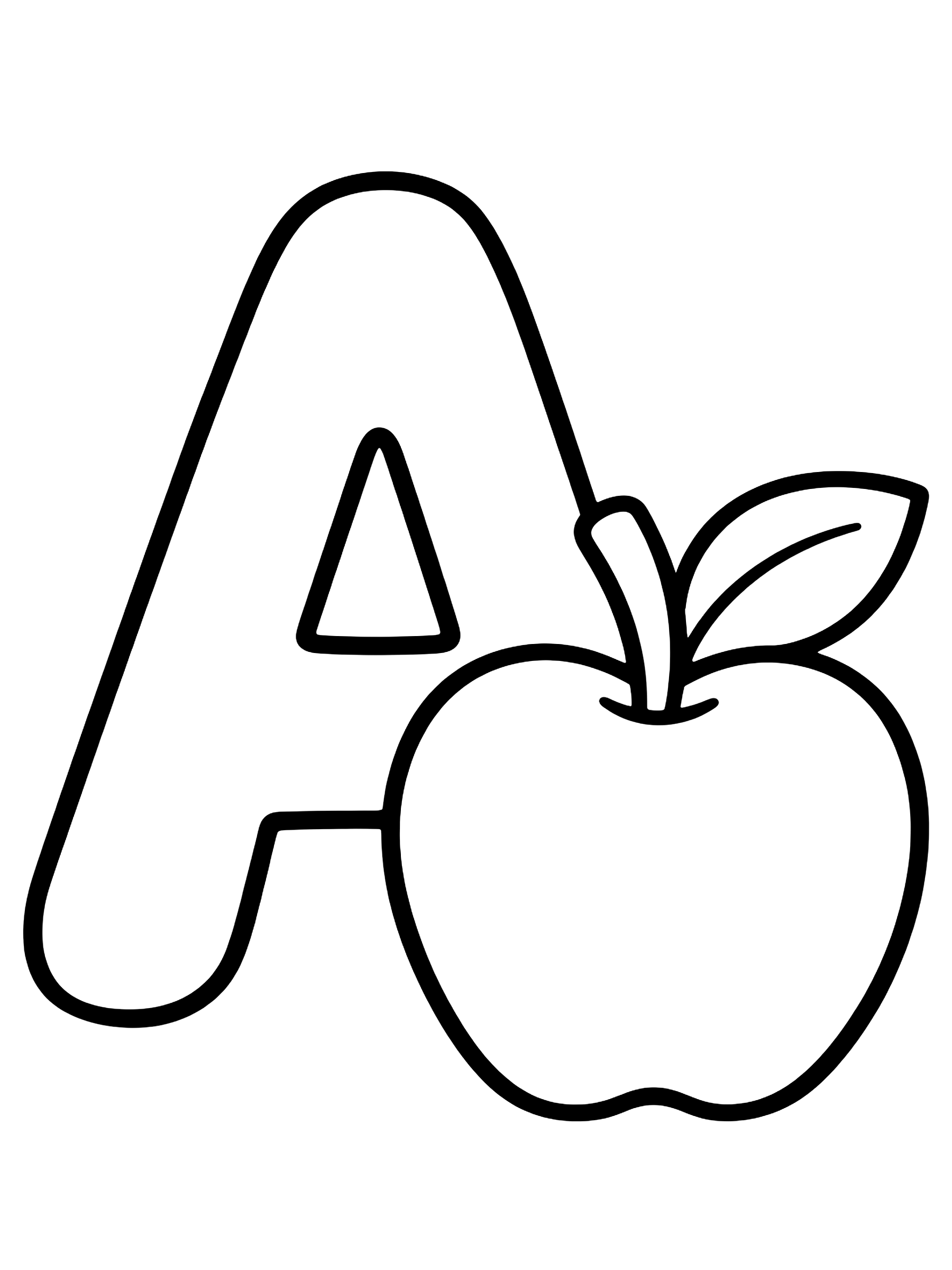 Easy Letter A with an apple coloring page