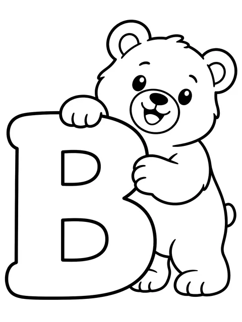 Easy Letter B with a bear coloring page