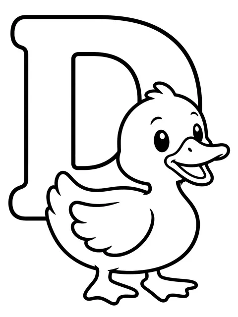 Easy Letter D with a duck coloring page