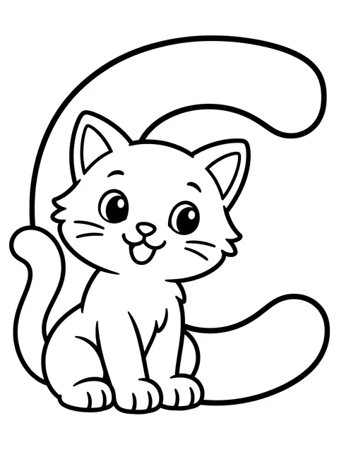 Easy Letter C with a cat coloring page