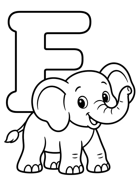 Easy Letter E with an elephant coloring page