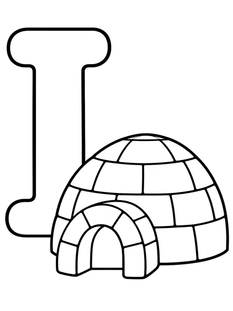 Easy Letter I with an igloo coloring page