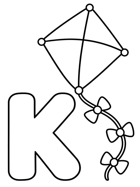 Easy Letter K with a kite coloring page