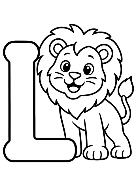 Easy Letter L with a lion coloring page