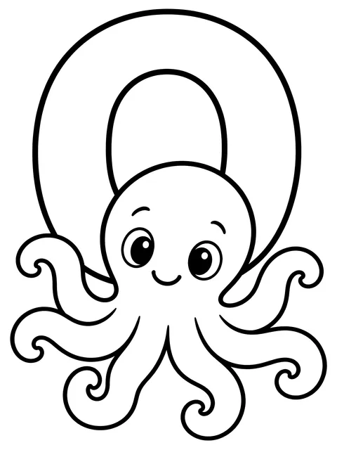 Easy Letter O with an octopus coloring page