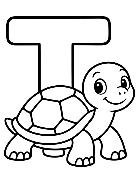 Easy Letter T with a turtle coloring page