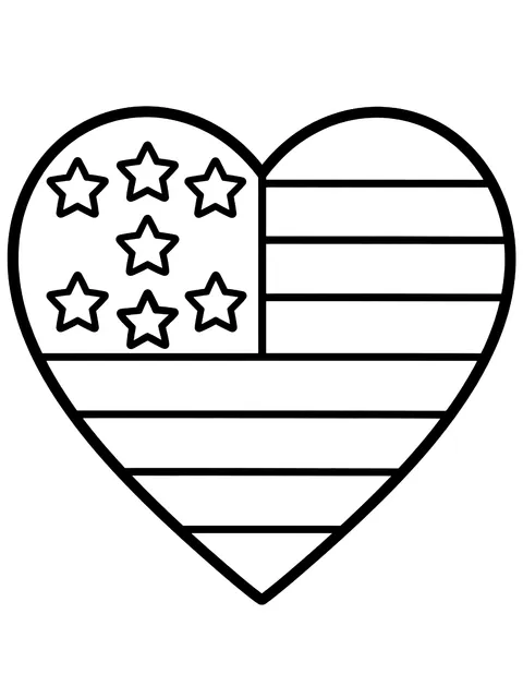 Easy Stars and stripes inside a heart coloring page