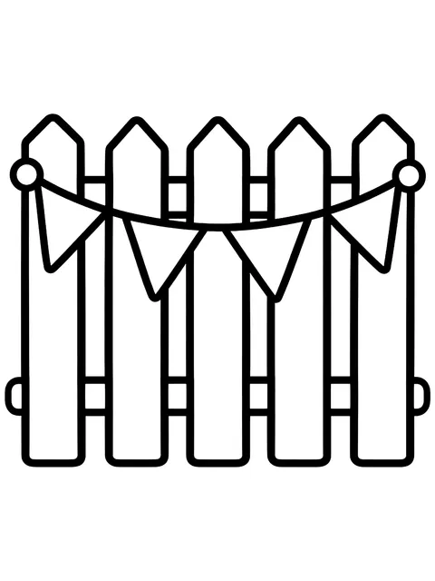 Easy Flag bunting on a fence coloring page