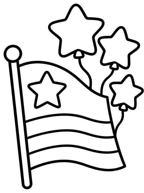 Easy Flag with star balloons coloring page