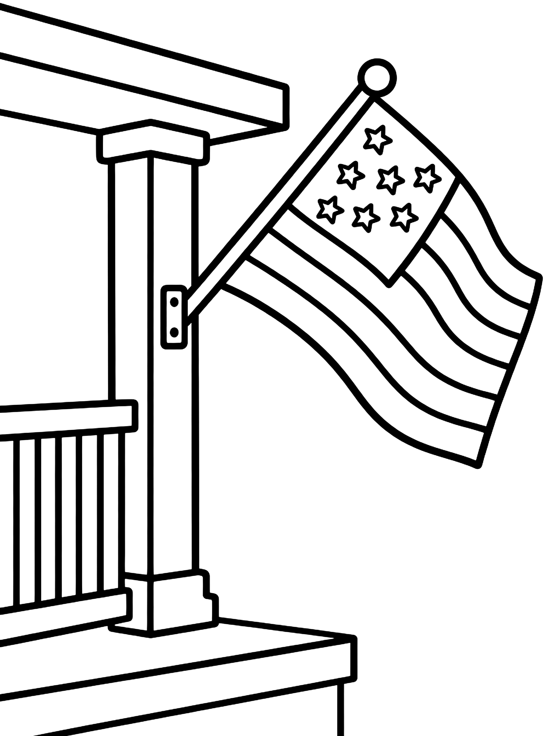 Easy Flag flying from a front porch coloring page