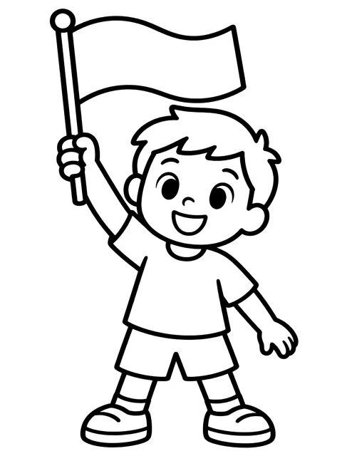 Easy Child waving a flag coloring page