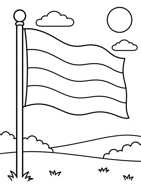 Waving flag on a pole coloring page