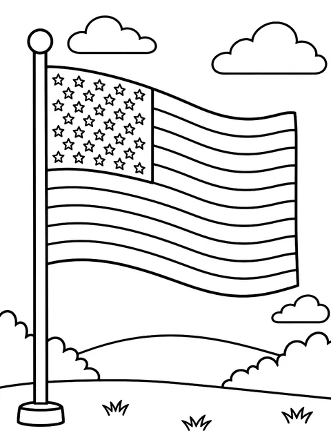Flat American flag coloring page