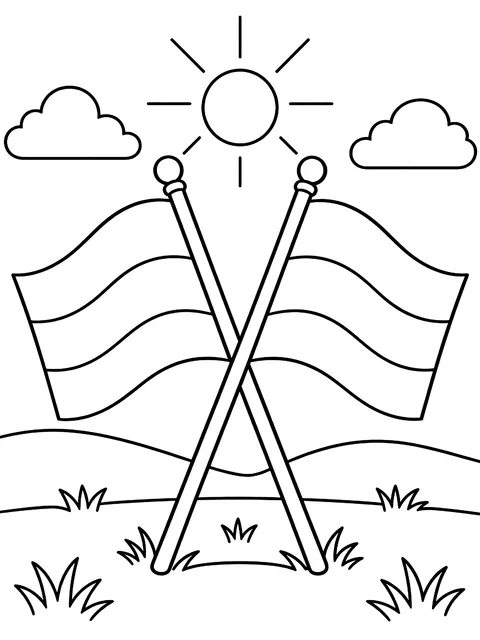 Two crossed flags coloring page