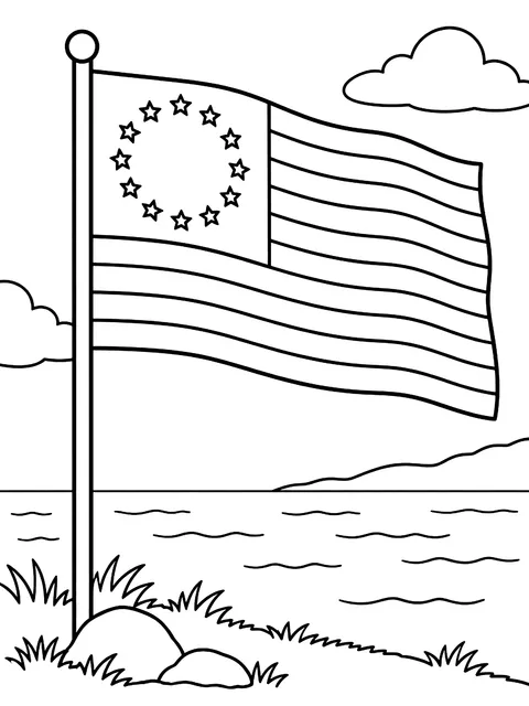 First flag with thirteen stars coloring page