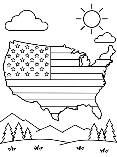 Flag inside a map of the United States coloring page