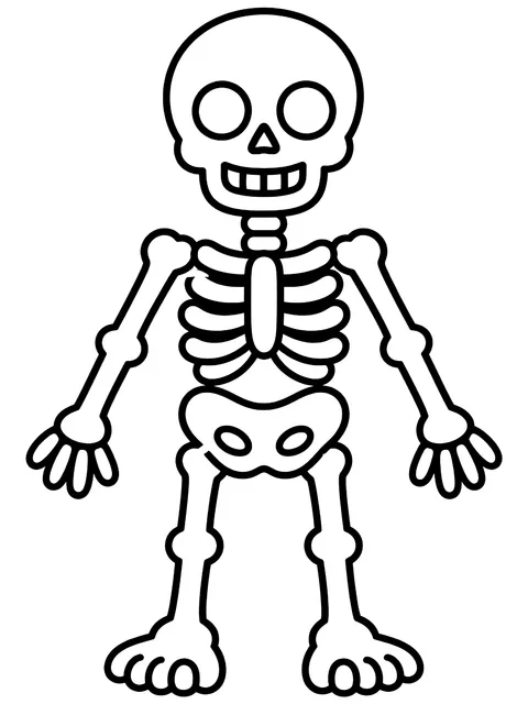 Easy Simple skeleton front view coloring page