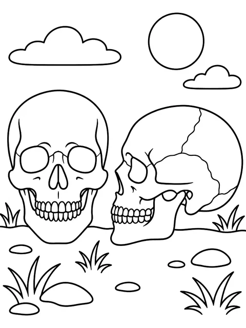 Skull front and side coloring page