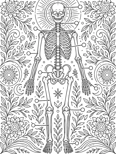 Detailed Full labeled skeleton coloring page