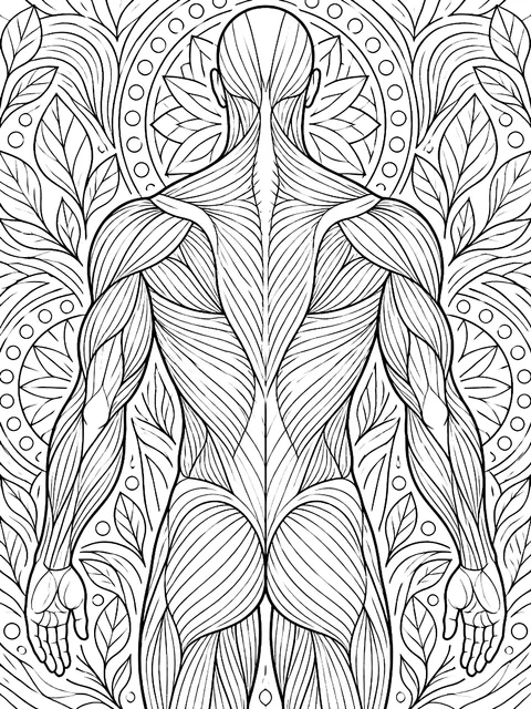 Detailed Major muscles back view coloring page