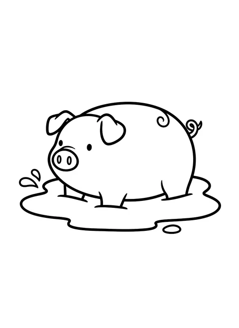 Easy Pig in a mud puddle coloring page