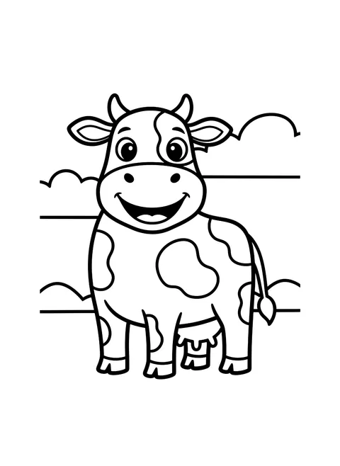 Easy Smiling farm cow coloring page