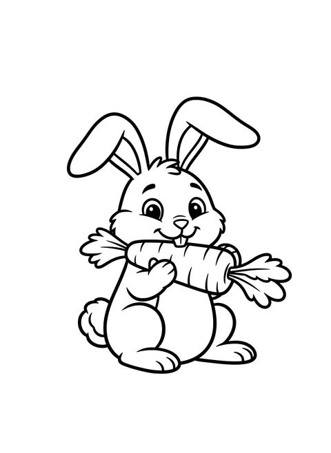 Easy Bunny eating a carrot coloring page