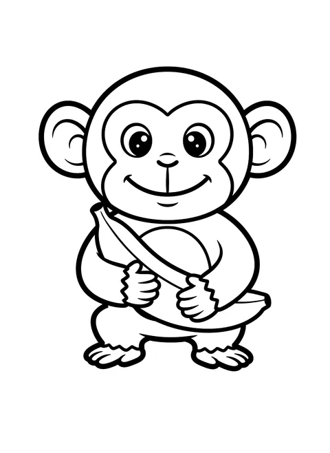 Easy Monkey with a banana coloring page