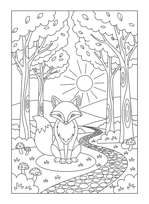 Fox in the woods coloring page