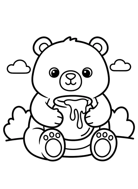 Easy Bear with a honey pot coloring page