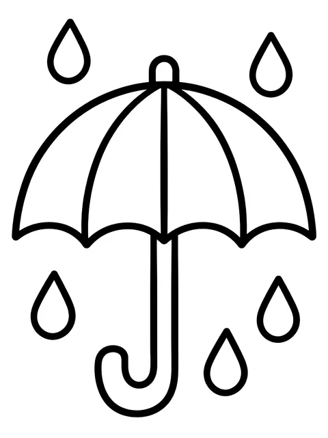 Easy Umbrella with raindrops coloring page