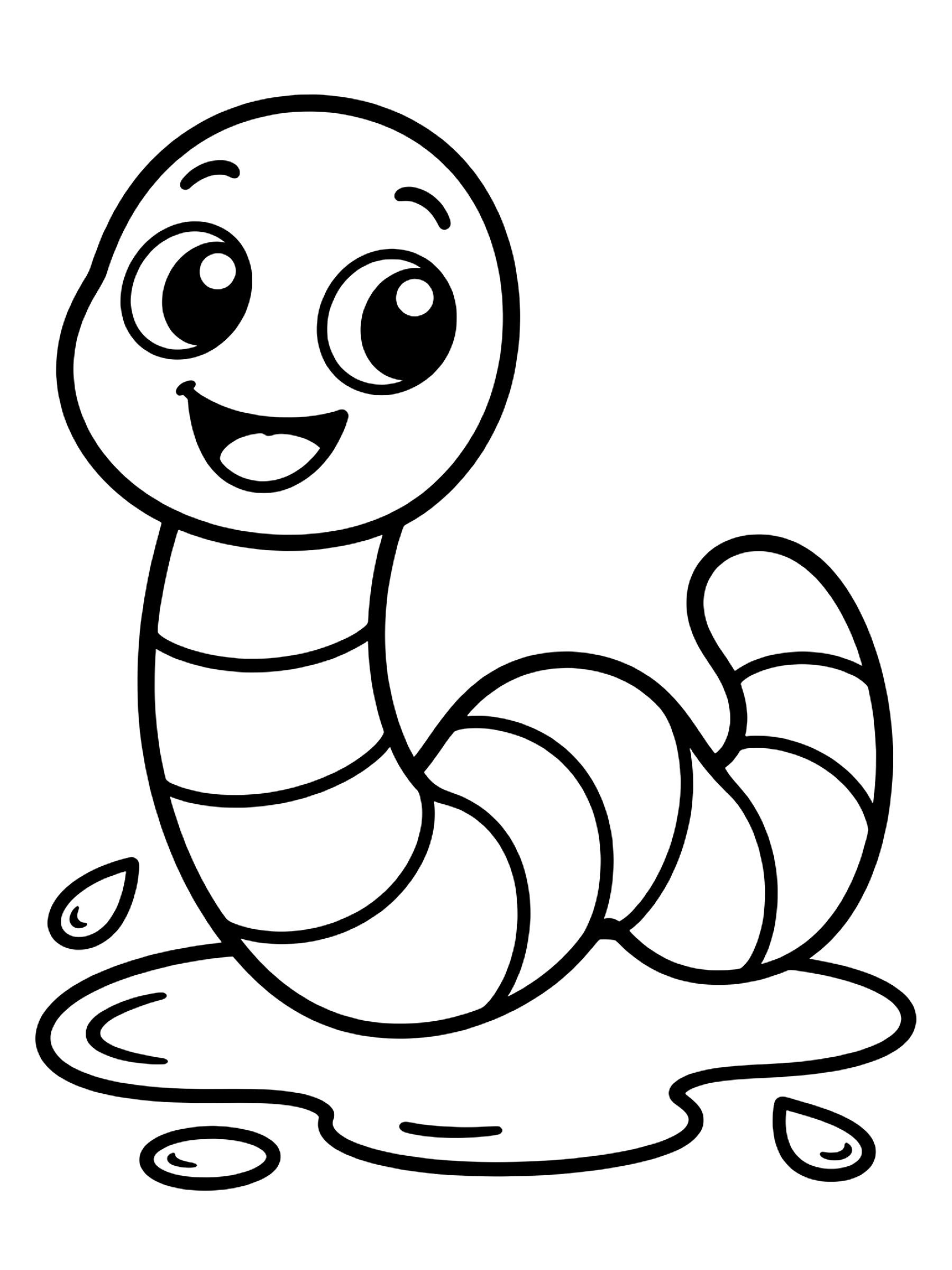 Easy Smiling worm on a wet sidewalk coloring page