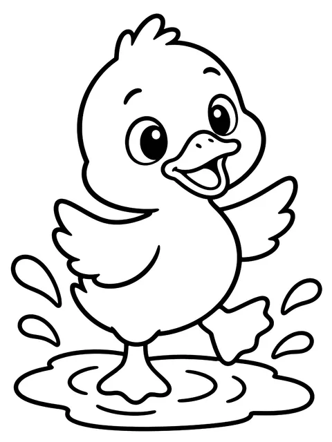 Easy Duckling splashing in a puddle coloring page