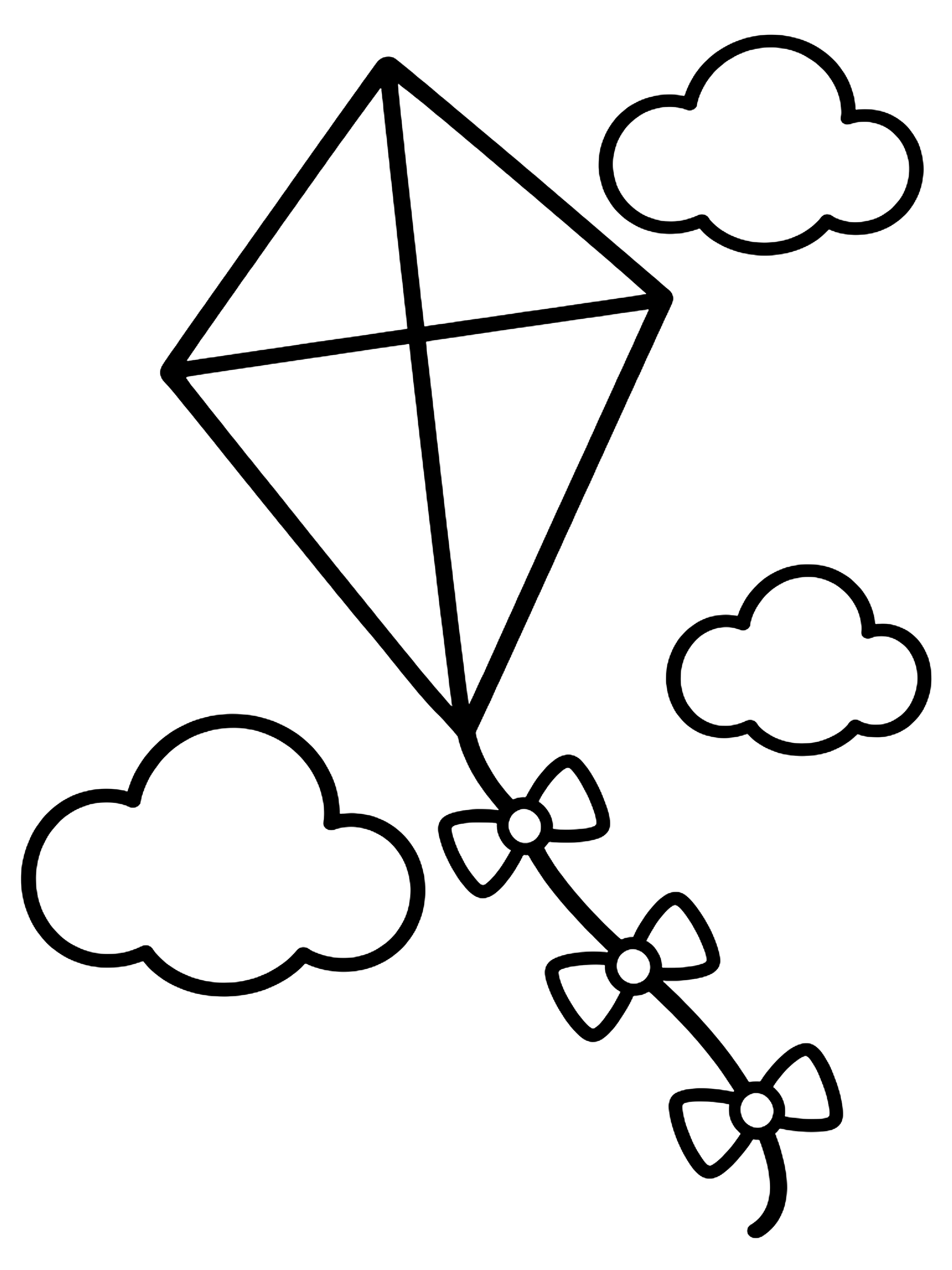 Easy Kite in a cloudy sky coloring page
