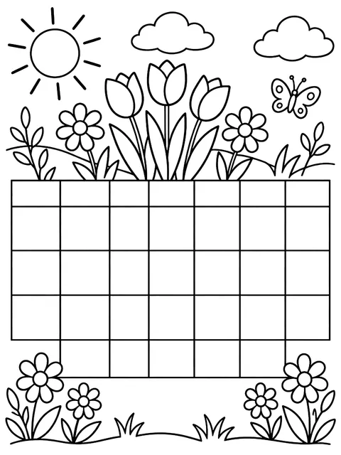 Blank April calendar grid coloring page