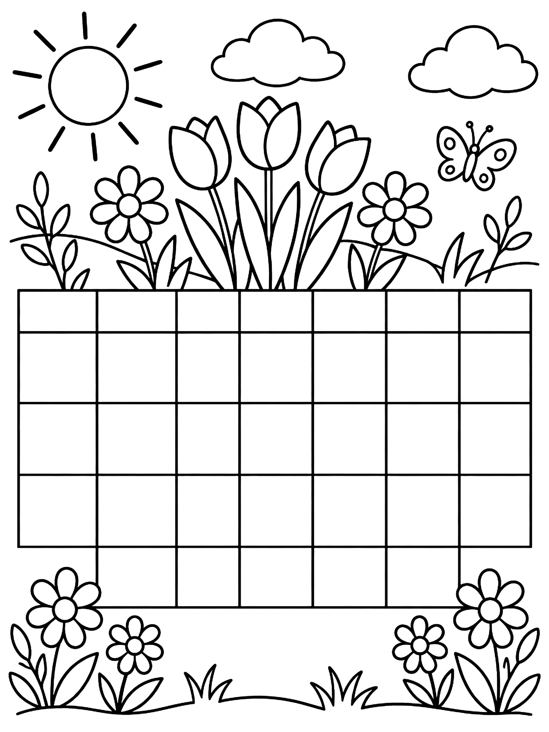 Blank April calendar grid coloring page